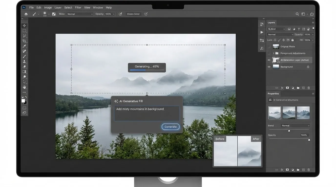 Adobe Firefly integration within Photoshop workspace