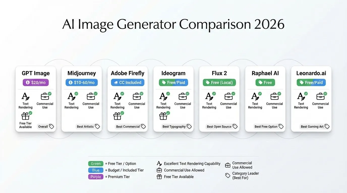 Infographic comparing AI image generator pricing and features
